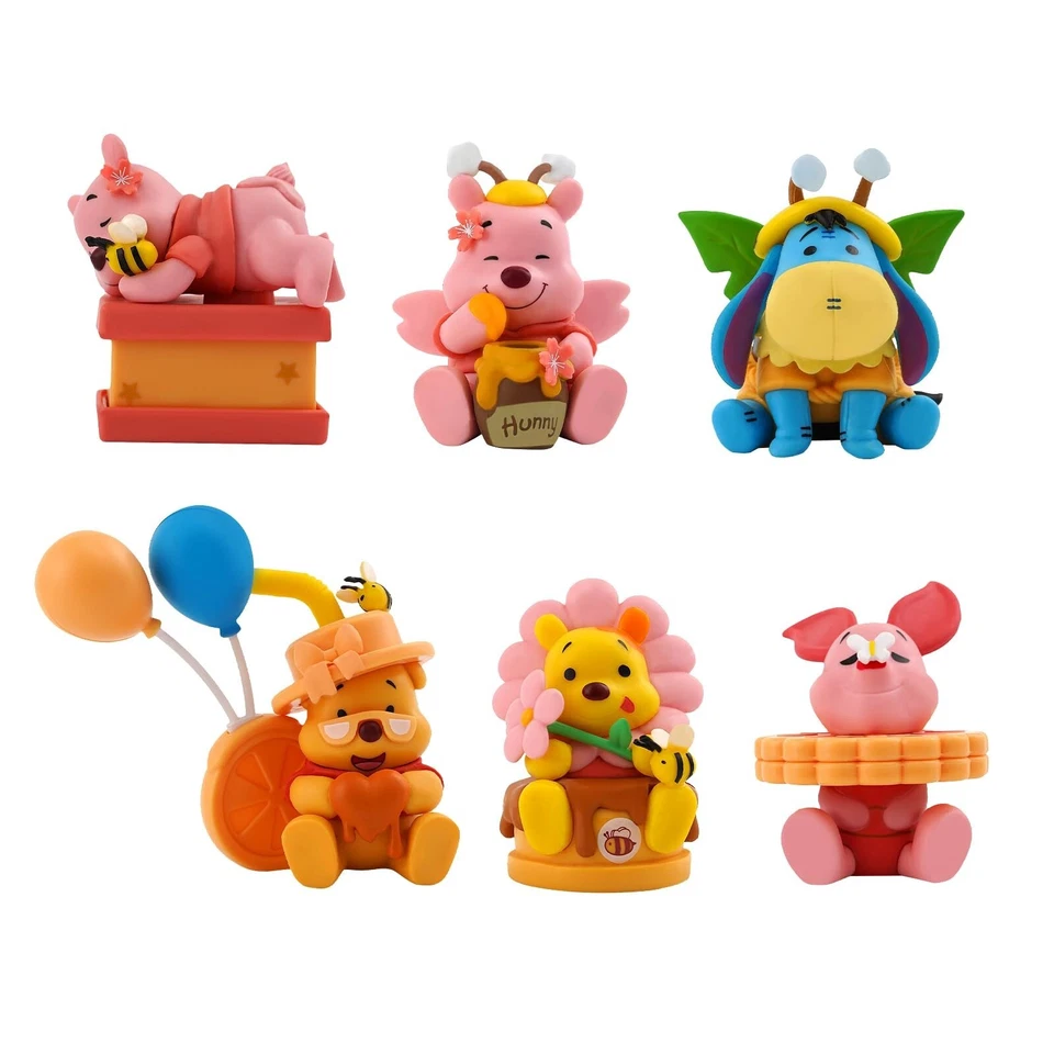 Winnie the Pooh Bear Piglet Eeyore 6 peças conjunto 3,5" figuras bolo topper brinquedo presente - Imagem 2 de 4