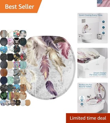 Elegant Feathers Decorative Round Toilet Seat with Soft Close & Easy Install