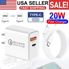 Fast USB A and USB C Wall Plug Charger Power Adapter/ 3FT Cable Data SYNC Cord
