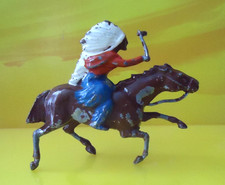 VINTAGE ENGLISH LEAD 3" FIGURE AMERICAN INDIAN ON HORSE TOMOHAWK AXE 1