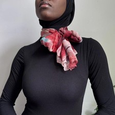 Vintage red leaf print silk scarf