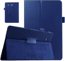 Case for Samsung Galaxy Tab E 9.6 - Slim Leather Stand Folio Cover - Dark Blue