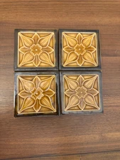 Vintage Ceramic Floral Majolica Style Tile Coaster Set of 4
