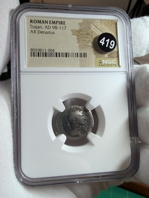 Genuine Ancient Roman Empire - Trajan AD 98-117 AR Denarius NGC Certified 
