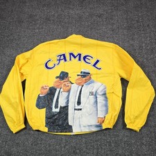 Giacca cammello vintage uomo XL giallo Tyvek giacca a vento grafica Joe Camel anni 90