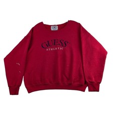 Vintage Guess Athletic Red Round Neck Sweatshirt X-Large Distressed Made IN USA