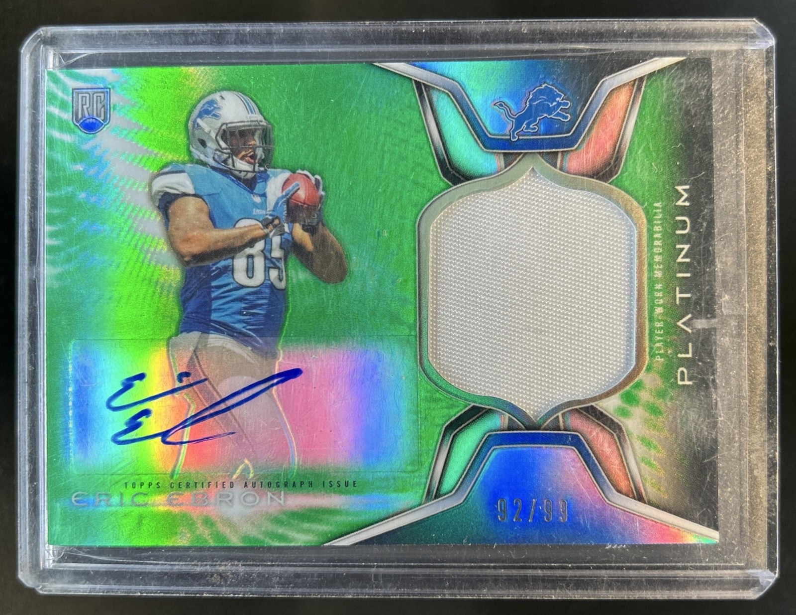 Eric Ebron Topps Platinum Autograph Rookie Patch #EE Green Refractor