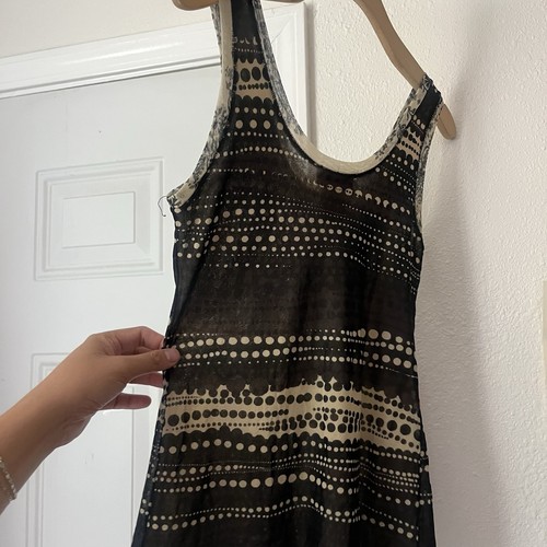 FUZZI creme schwarz Punkte gepunktet gestreift Rundhalsausschnitt Mesh Strick Tank Top - Bild 4 von 5