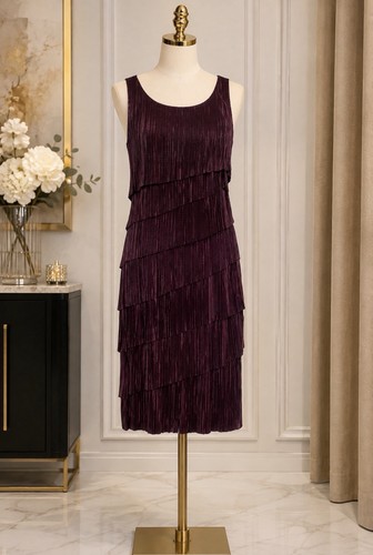 Connected Burgundy Pleated Tiered Cocktail Dress Size 12 Sleeveless NWT