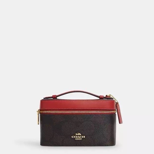 NWT Coach Cosmetic Case In Maxi Signature Canvas CCI84 Walnut/True