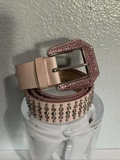 STREETS AHEAD Womens leather Rhinestone embelished Pink western belt M