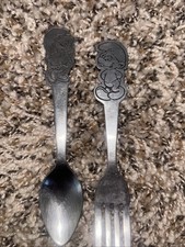 Vtg 1980's SMURFS Stainless Steel Toddlers Fork Spoon by Peyo Danara