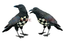 Mackenzie-Childs Courtly Check Set of Two Spellbound Ravens New No Box