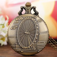 Antique Classic London Ferris Wheel Design Unisex Quartz Pocket Watches Chain