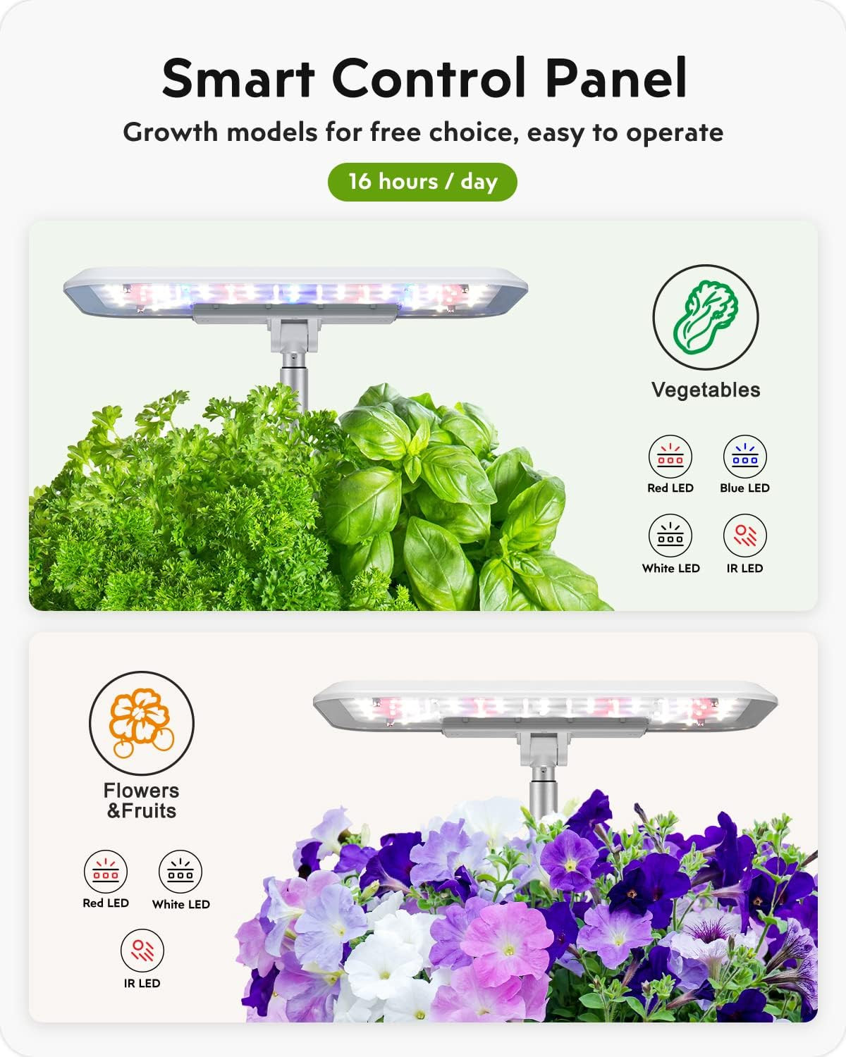 Hydroponics Growing System Kit: 8 Pods Indoor Herb Garden with LED Grow Light Qu