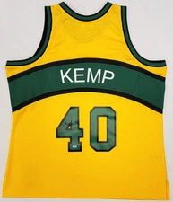 Sonics Shawn Kemp Signed (Twice) 1994-95 Mitchell Ness HWC Yellow Jersey XXL MCS