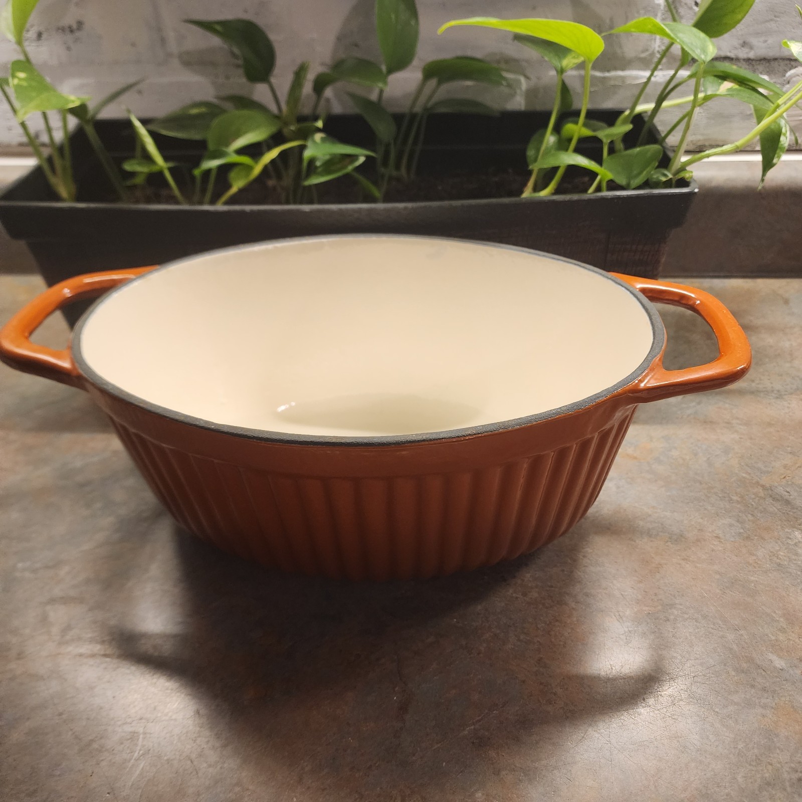Paula Deen 5 Quart Cast Iron Dutch Oven Orange White No Lid Heavy Excellent Used Condition
