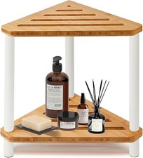 Bamboo Corner Shower Chair Seat Bench Waterproof Bathroom Storage Shelf New
