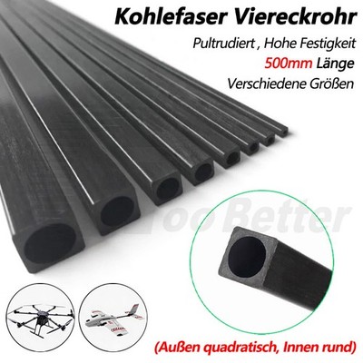 500mm CFK Kohlefaser Viereckrohr mit rund Loch Carbonrohr Pultrudiert Karbonrohr