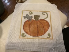 Pumpkin And Crow Handpainted Needlepoint Canvas