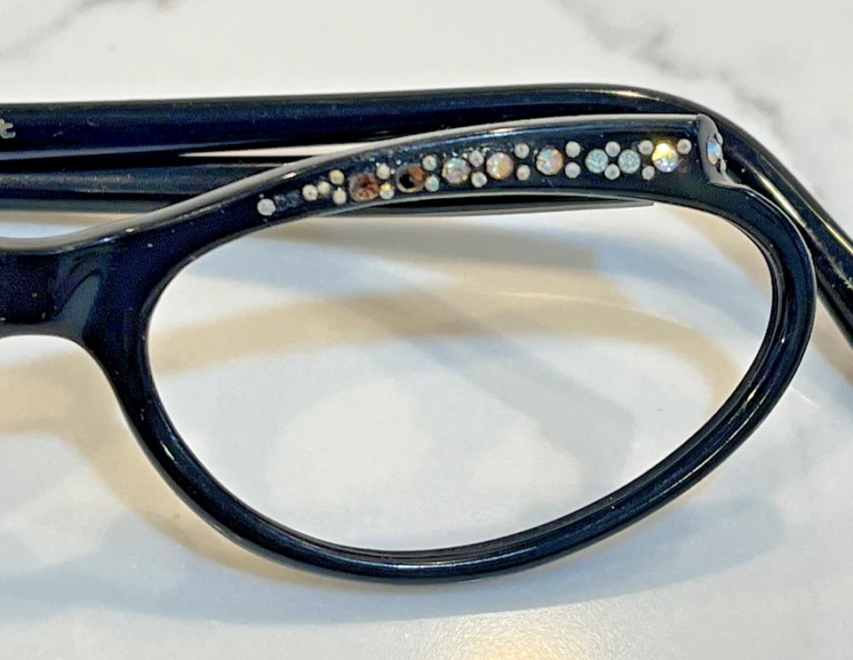 Vintage Woman's Eyeglass Black Oval France Rhinestones 46x20 - Image 3 of 4