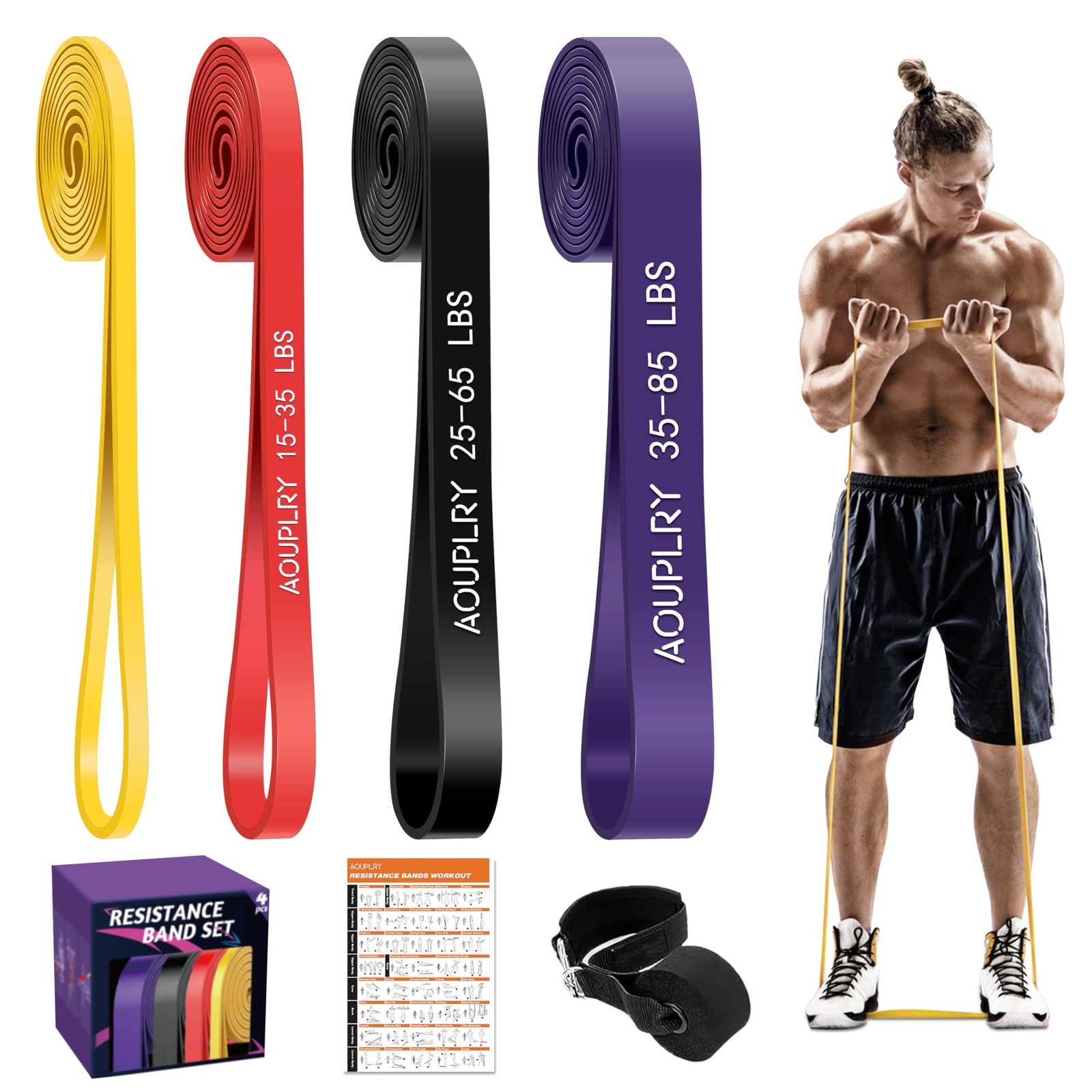 Aouplry Resistance Bands,Unisex X-Light，Light，Medium，Heavy, Multi-Colored