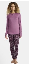 New 2 PC ClimateRight by Cuddl Duds Women Top Legging Purple Set XS 9006