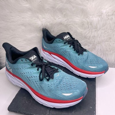 Hoka One One Clifton 8 Mens Running Shoes Blue Fog Red 1119393 BFRY Size 10.5 Mens Hoka One One Clifton 8 Real Teal/Red 1119393 Running  main image 3