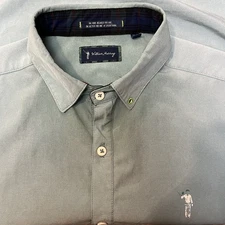 William Murray Shirt Mens S Blue Button Collar Long Sleeve Golf Preppy FLAWS