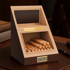 Cedar Cigar Humidor Box - Digital Hygrometer Humidifier Organizer, Glass Lid ...