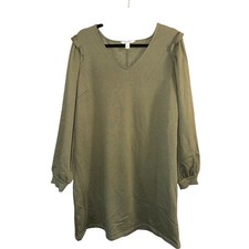 Nine West Women's Green V-Neck Long Sleeve Ruffle Sweatshirt Dress Size XXL New