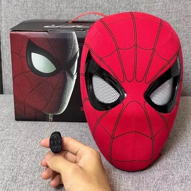 Spiderman Casco Completo, Mascarilla Portátil, Control Remoto Ojos Brillante Regalo