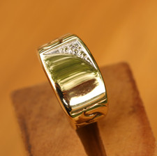 9ct Solid Yellow Gold Signet Ring Diamond Size L  Vintage cleaned & polished