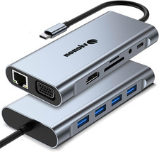 11-In-1 USB C Hub, Laptop Docking Station with RJ45 Gigabit Ethernet, 4K HDMI, 1