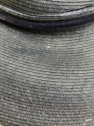 Vintage 40s pancake cartwheel flat crown straw hat tilt Navy - Picture 5 of 7