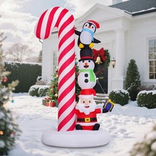 8 FT Christmas Inflatable Decorations Candy Cane with Santa Claus Snowman Pen...