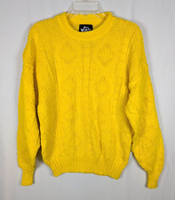 Vintage Woolrich Aran Cable Knit Sweater Womens Size M Crewneck Yellow USA Made