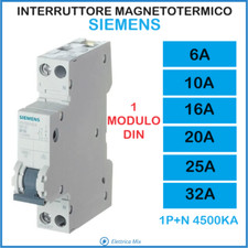 Interruttore Magnetotermico SIEMENS 6a 10a 16a 20a 25a 32a 1 modulo din 1P+N