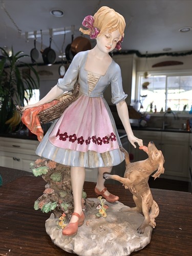 EXTREMELY RARE . Cathay Triade Capodimonte Busque Girl With Dog .