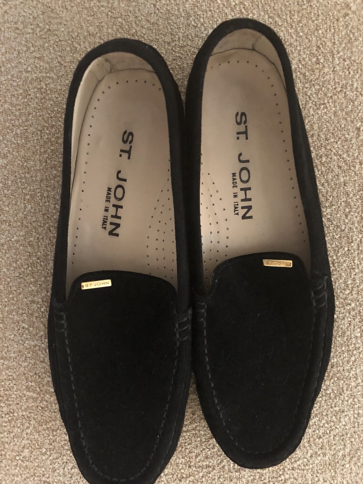 Rare St. John Black Suede Leather Loafers Size 6 EU36 - Excellent