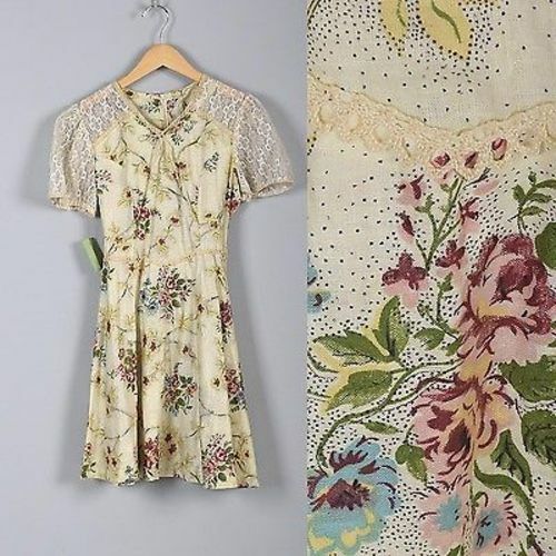 Años 80 Nuevo de lote antiguo Niñas Crema Multicolor Floral Mangas de Encaje Vestido Renacimiento Victoriano - Imagen 1 de 8