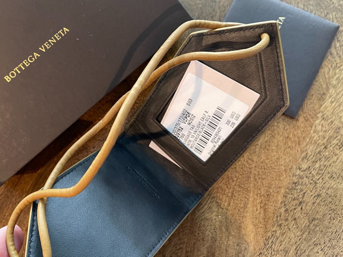 Bottega Veneta Leather Intrecciato Luggage Tag BLACK/MUSTARD Bottega Veneta Leather Intrecciato Luggage Tag BLACK/MUSTARD