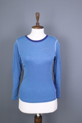 Devold Blue Wool Long Sleeve Shirt Base Layer Size 14