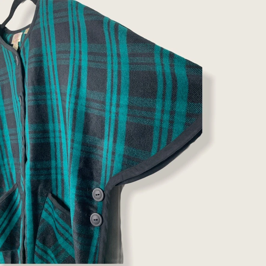 Lo último en Hollywood Chaqueta con Botones Mujer Extra Pequeña/Pequeña Verde Negro Bolsillos a Cuadros Foto 2 de 4