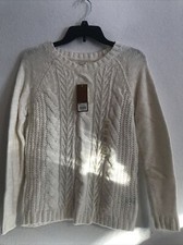 Sonoma Women  s Sweater Pullover cable Crew Size XS Ivory Ret 44 5hmbx-91-2 
