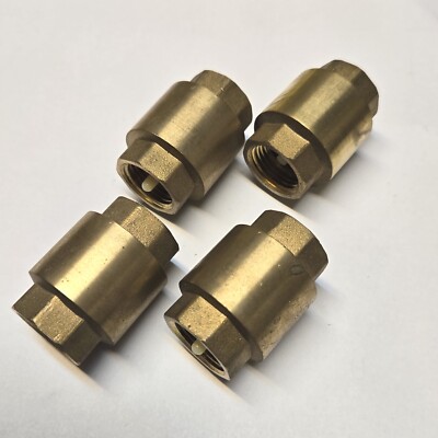 Lot of (4) 1/2'' NPT Spring Loaded In-Line Single Flow Check Valve Brass  200PSI.