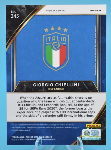 2020 Panini Select Euro 2020 Giorgio Chiellini Zebra Prizm Field Level SSP #245 - Picture 2 of 2