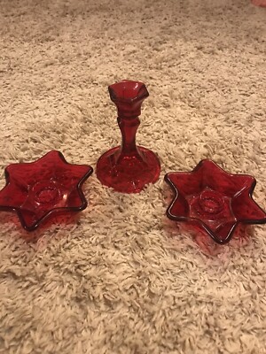 Ruby Red Indiana Glass star and candle stick candle holders