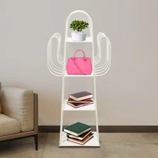 4-Tier Iron Book Shelf Cactus Bookcase W/ Mesh Baffle+6 Compartments For Study