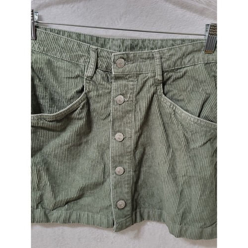 Free People Corduroy Mini Skirt Button Front Pockets Green Size 6 - Picture 2 of 10